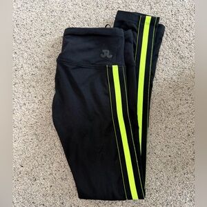 Jo+Jax Kids Black Leggings with Neon Yellow Side Stripe
